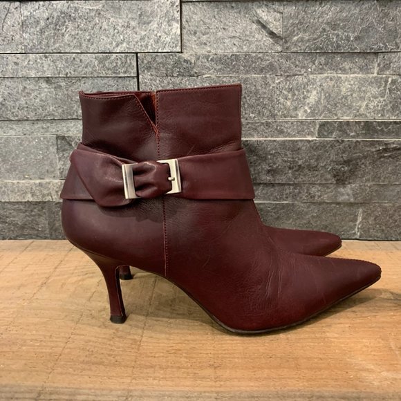 Ladies Merlot Leather Ankle Boots - Picture 1 of 6